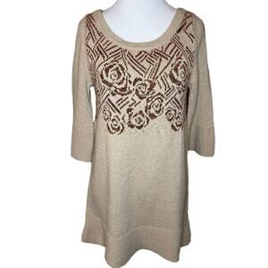 Free People Sz S Sweater Desert Rose Cotton Wool‎ Alpaca Tan Knit Sweater Tunic